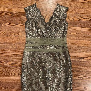 Tadashi Shoji Embellished Metallic Lace Sheath Cocktail Dress